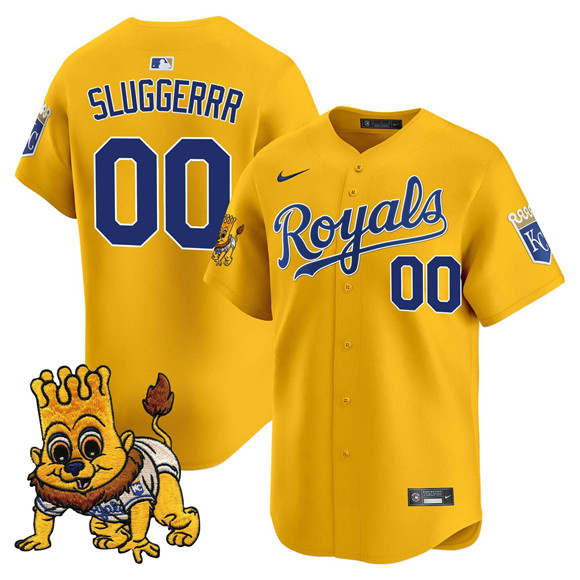 Men's Kansas City Royals Active Player Custom Gold Sluggerrr Patch Vapor Limited Stitched Baseball Jersey Men's Kansas City Royals Active Player Custom Gold Sluggerrr Patch Vapor Limited Stitched Baseball Jersey